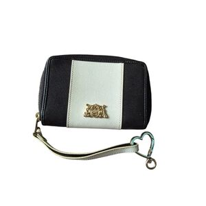 Juicy Couture Black& White Leather Zip Around Wristlet Wallet Gold Hardware